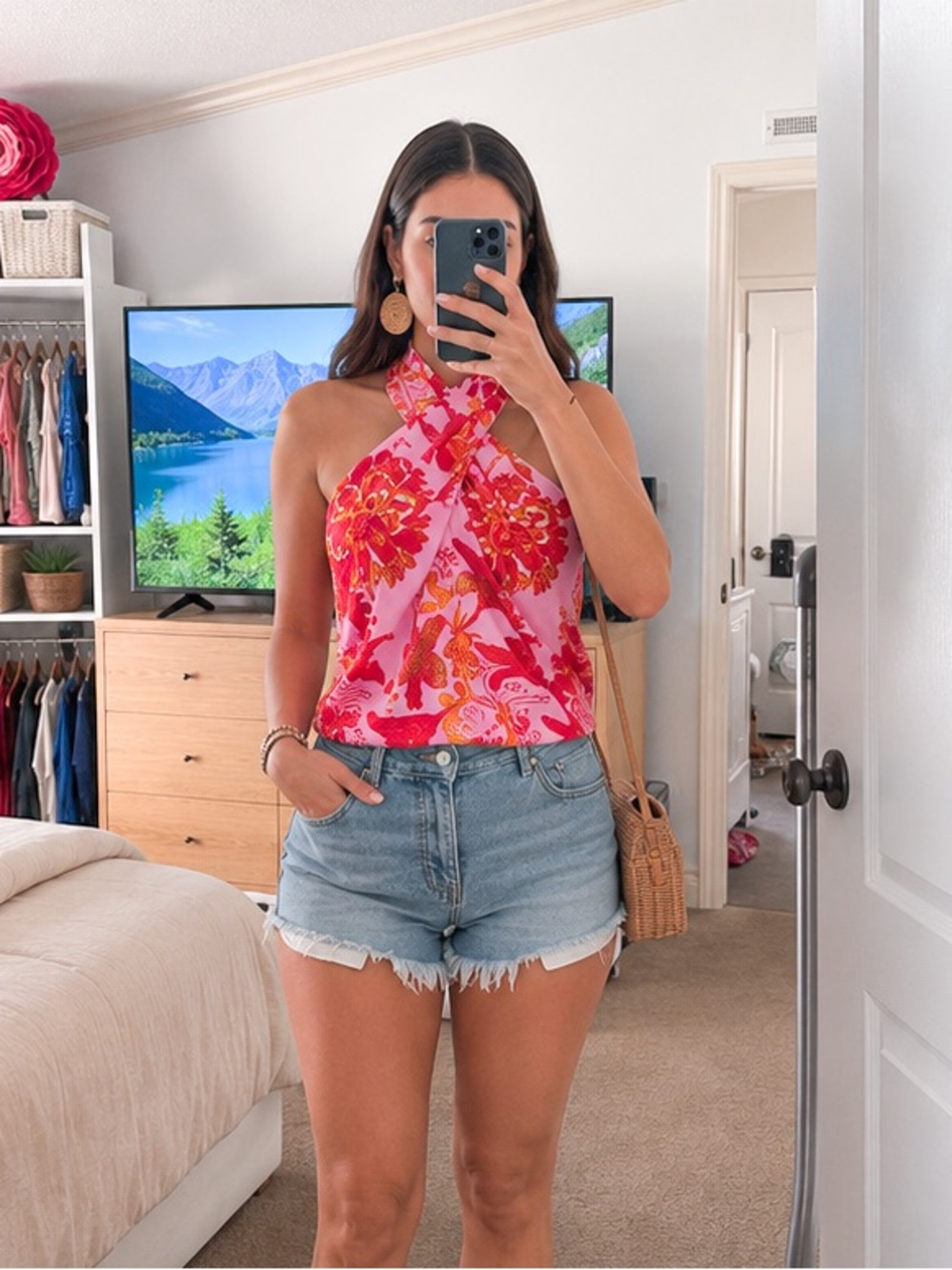 Pink & Red Floral Halter Camisole